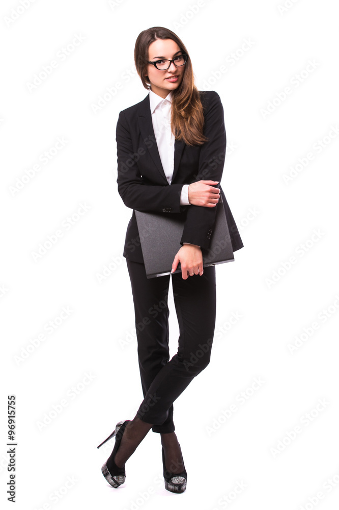 Young and attractive business woman in glasses isolated on white. Thinking and successful look. Young and attractive business woman in glasses isolated on white. Thinking and successful look.