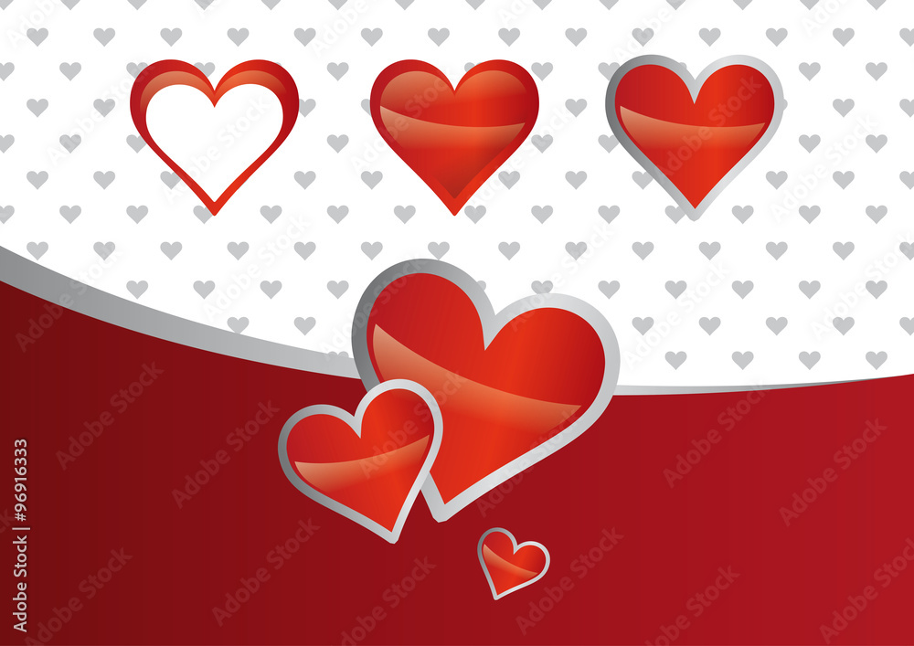 Valentine red heart set with wallpaper