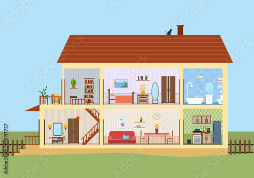 House in cut. Detailed modern house interior.