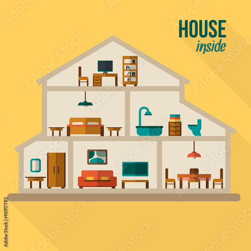 House in cut. Detailed modern house interior.
