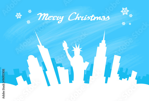New York Skyline City Skyscraper, Christmas Silhouette