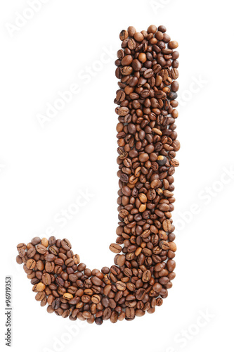 Coffee beans letter isolated on a white