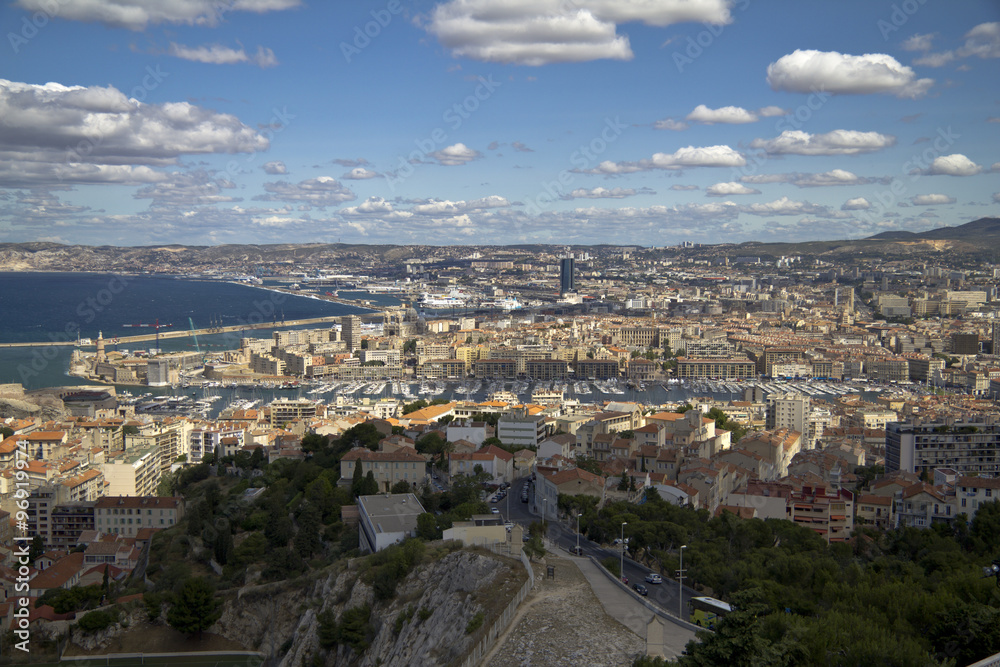 View on the port and the city of Marseille