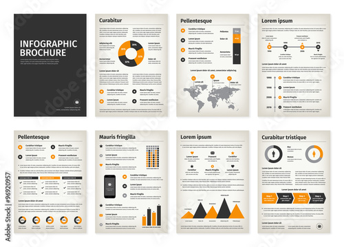 Vintage business A4 brochures with infographic vector elements. 