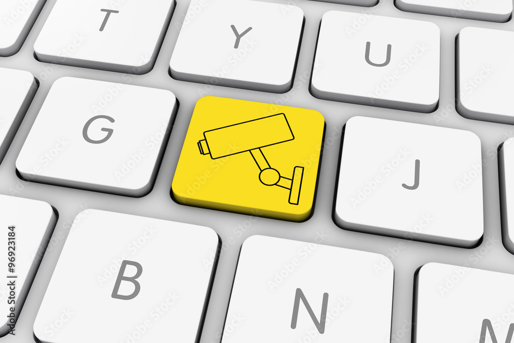 Yellow CCTV Camera Icon Computer Key on White Keyboard Yellow CCTV Camera Icon Computer Key on White Keyboard
