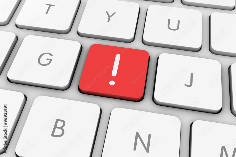 Red Exclamation mark Icon Computer Key on White Keyboard Red Exclamation mark Icon Computer Key on White Keyboard