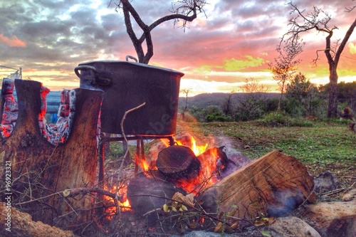 campfire at sunset photo
