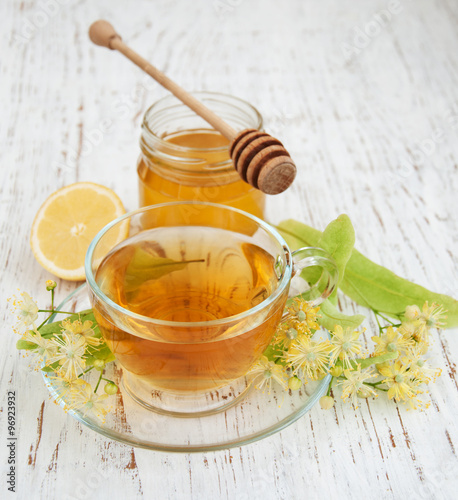 cup of herbal tea with linden flowers