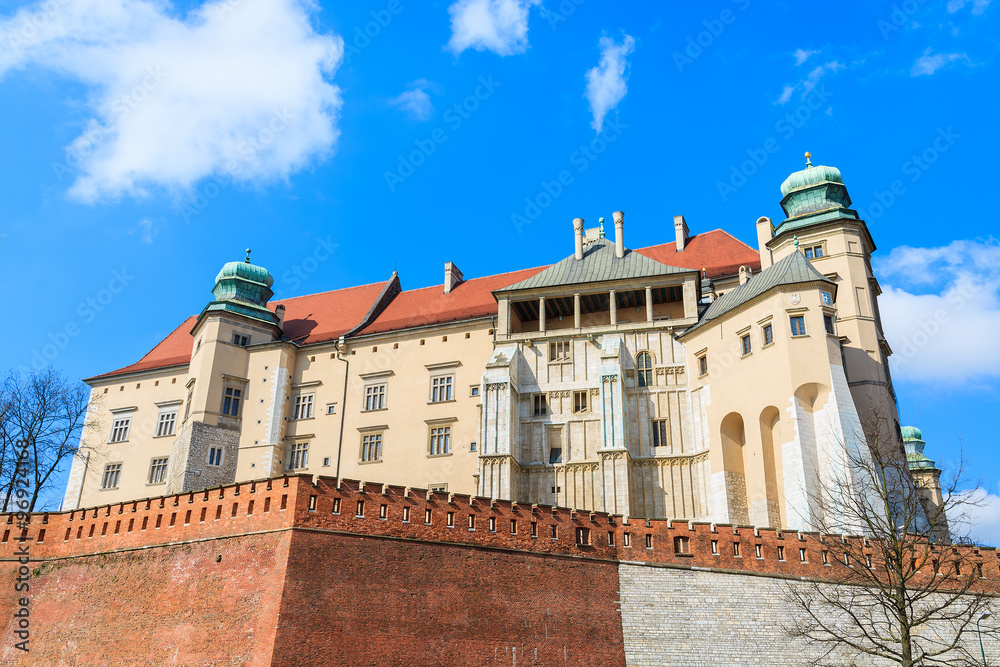 Wawel castle on sunny day in Krakow, Poland