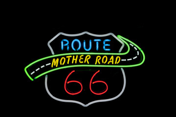Aluminium schilderij Route 66 Neon Route 66 bord nacht  © Brian Scantlebury