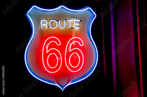Photo Neon window sign at 50's style Diner on Historic Route 66, Albuq