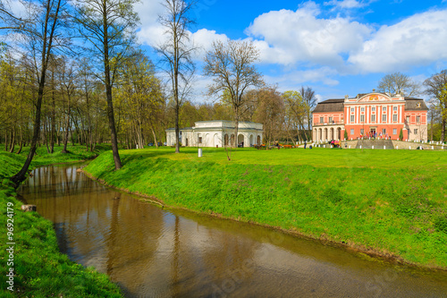 River in park of Kurozweki palace in spring, Poland