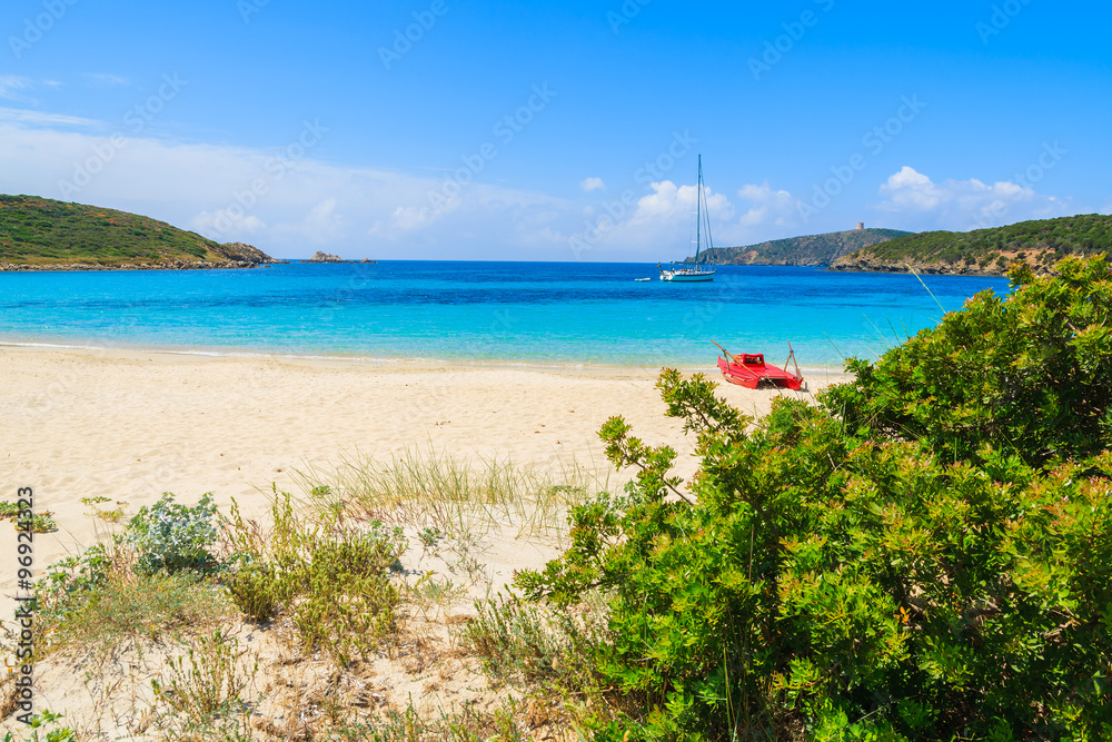 View of Teulada beach on sunny summer day, Sardinia island, Italy