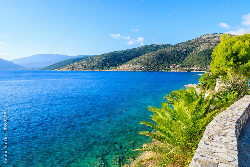 Beautiful sea on coast of Kefalonia island in Agia Efimia, Greece