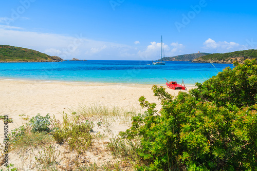 View of Teulada beach on sunny summer day  Sardinia island  Italy