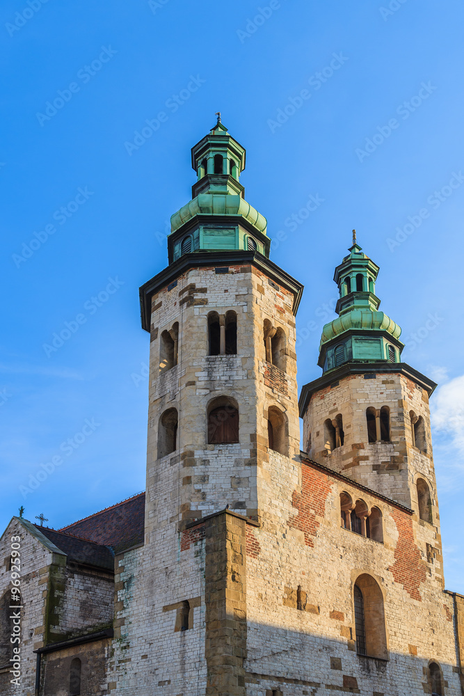 Saint Andrew (Andrzeja) church towers in Krakow city, Poland