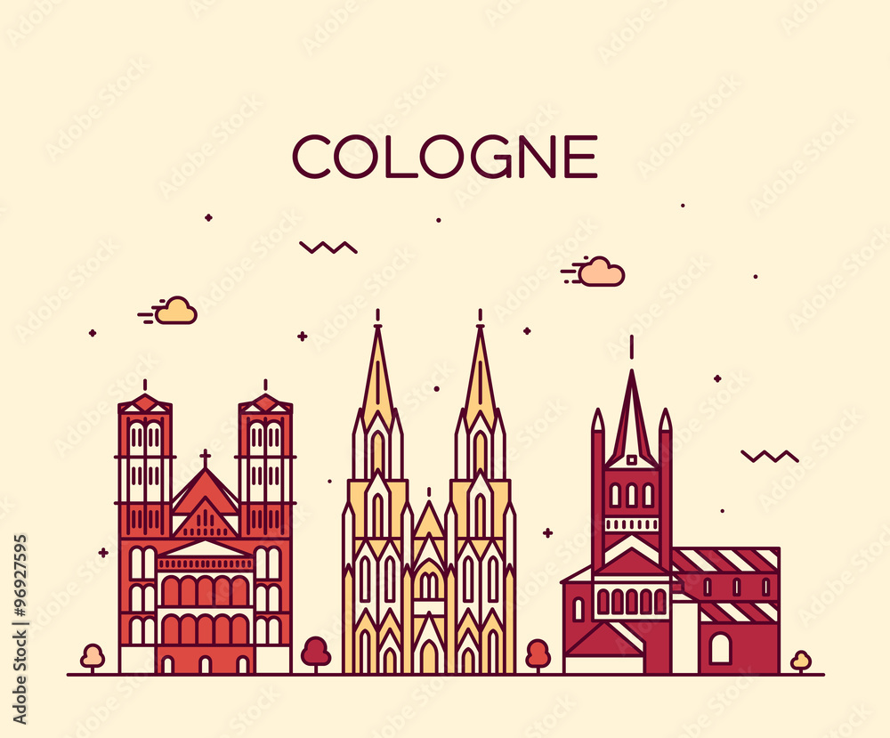 Fototapeta Cologne skyline vector illustration linear style