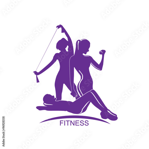 Fitness club emblem with woman silhouette, vector illustration