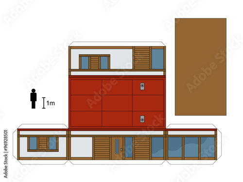 Paper model of a small low house, not a real construction, vector illustration
