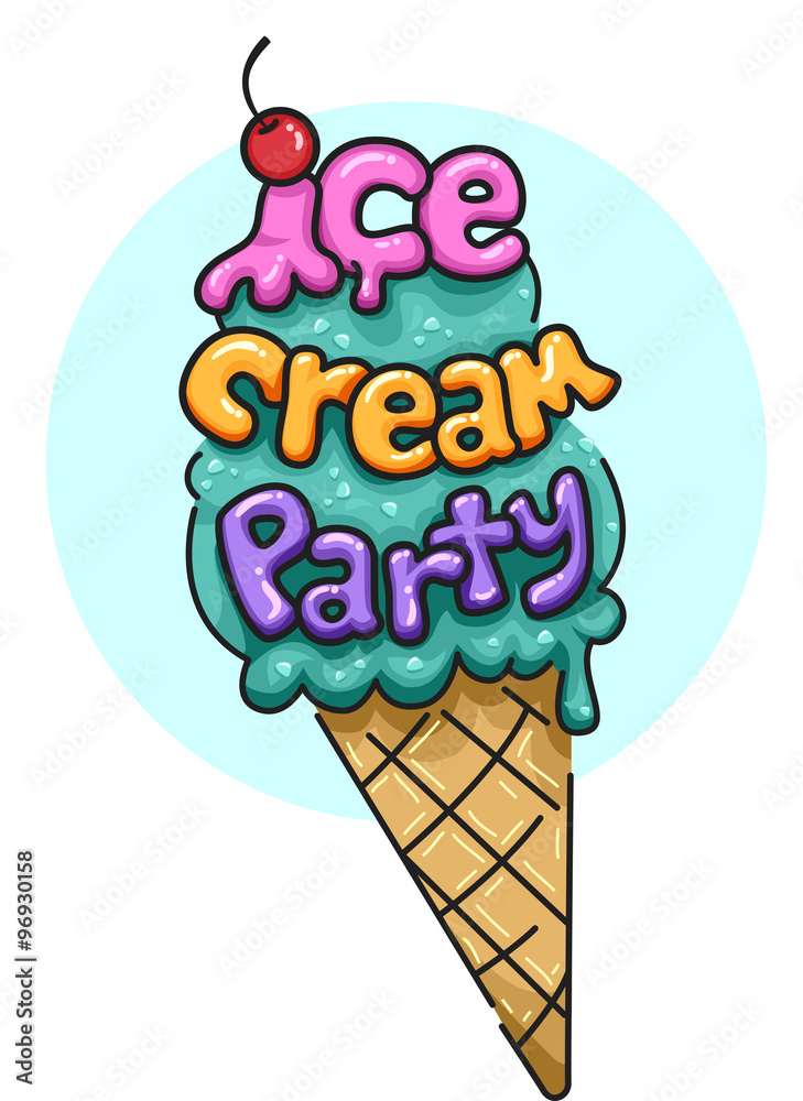 Ice Cream Party Text Stock Vector | Adobe Stock