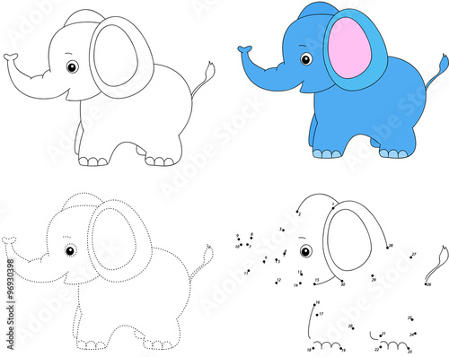Cartoon elephant. Vector illustration. Dot to dot game for kids