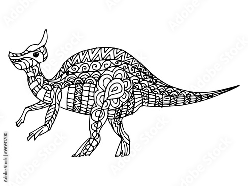 Cartoon, hand drawn, vector doodle illustration of dinosaur