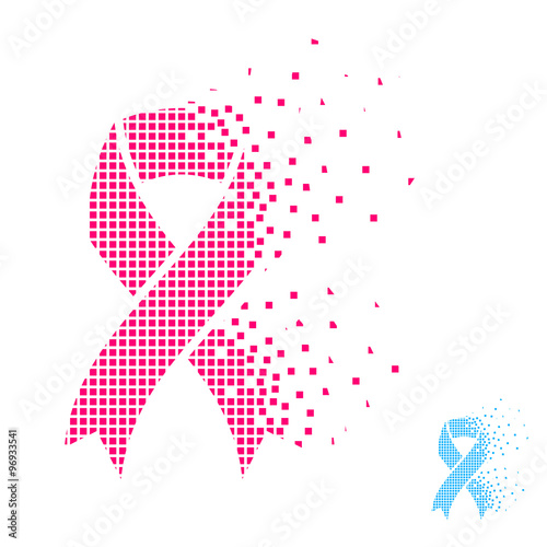 vector blue pink flying pixel ribbon - prostate breast cancer