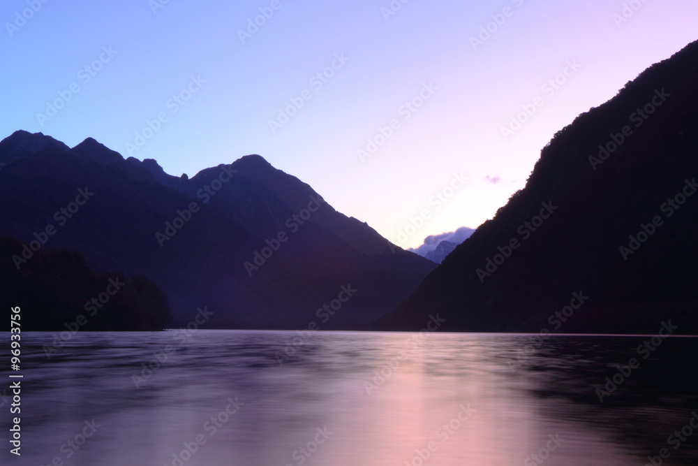 Mountain lake at dusk