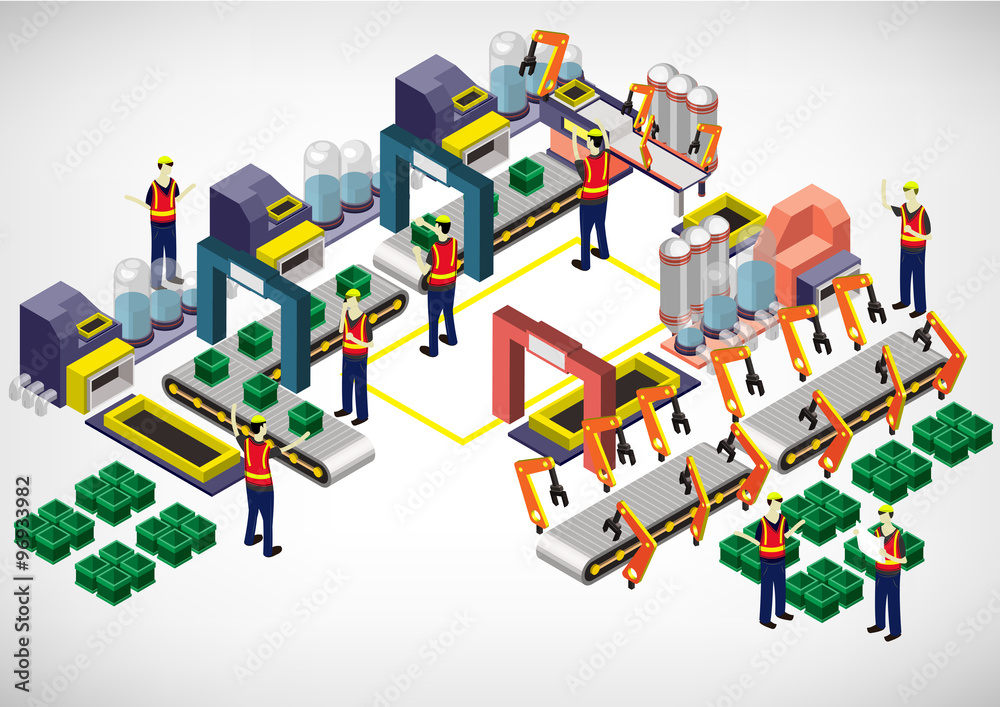 illustration of info graphic factory equipment concept in isometric 3D graphic