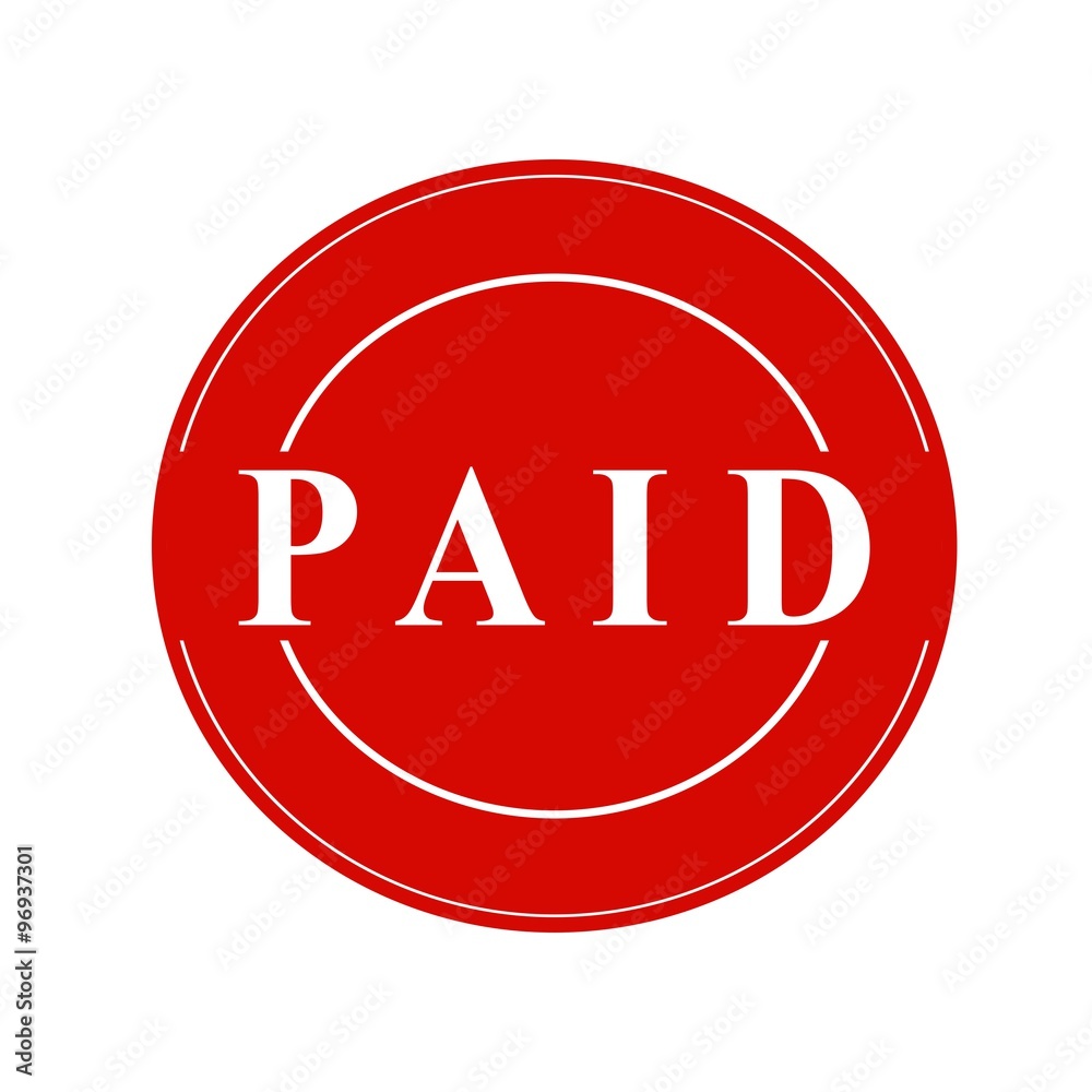 Paid white stamp text on circle on red background Paid white stamp text on circle on red background