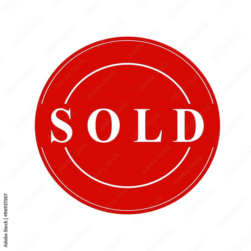 SOLD white stamp text on circle on red background SOLD white stamp text on circle on red background