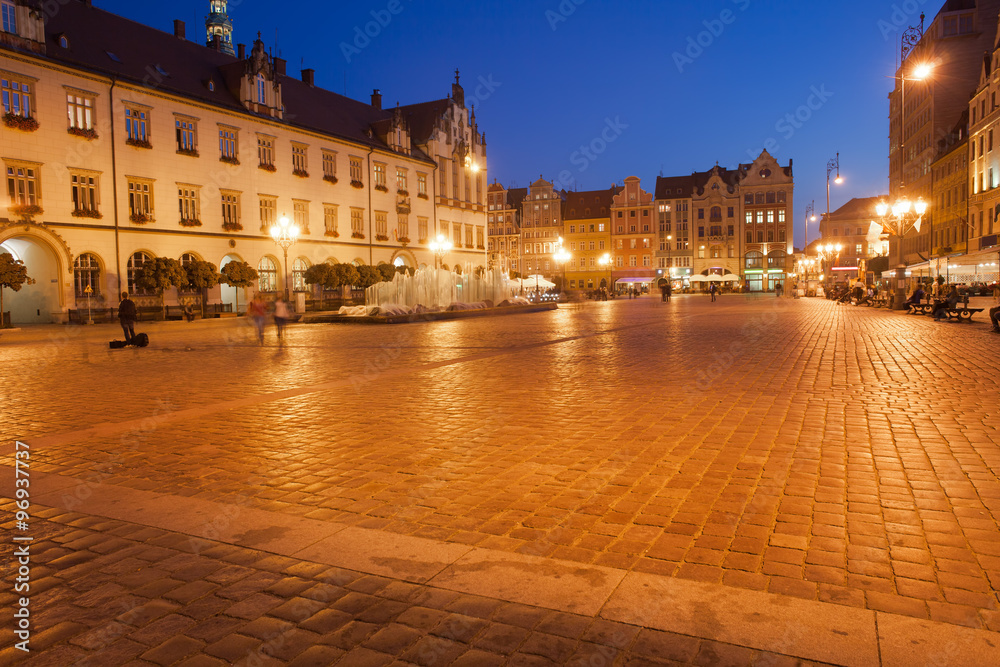 Wroclaw Old Town Market Square at Night
