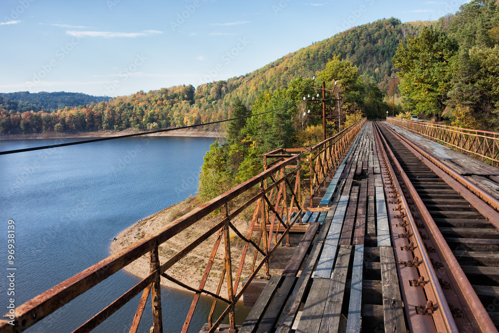 Naklejka premium Old Railway Bridge Over Pilchowickie Lake In Poland