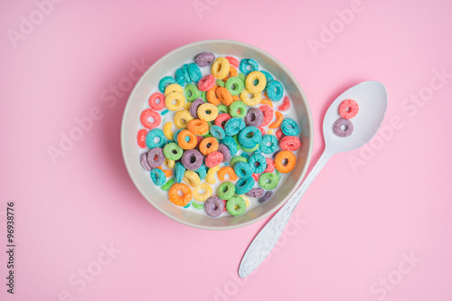 Murais de parede Colorful cereal  on a pink  background