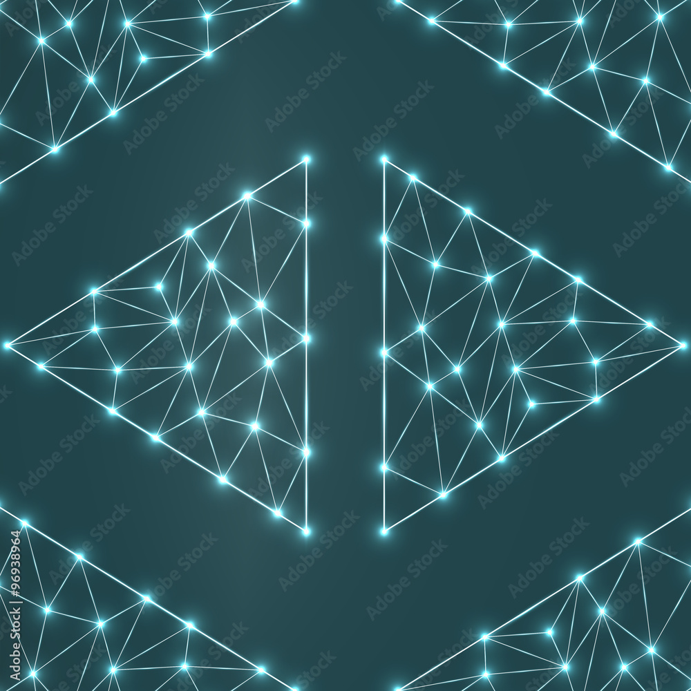 Abstract network in  triangle with glowing dots and lines, network connections. Vector illustration. Eps 10