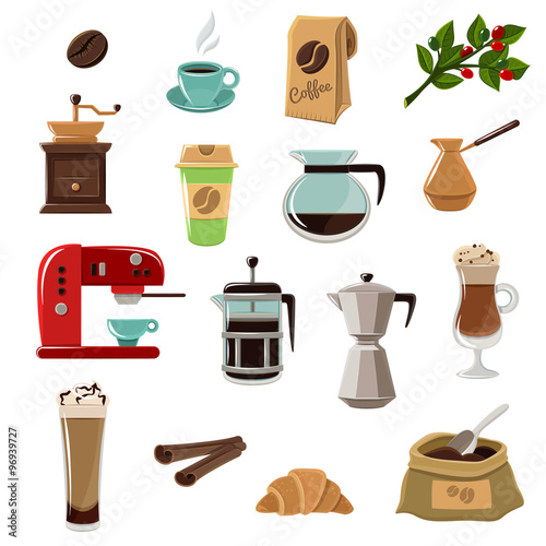 Coffe Retro Flat Icons Set