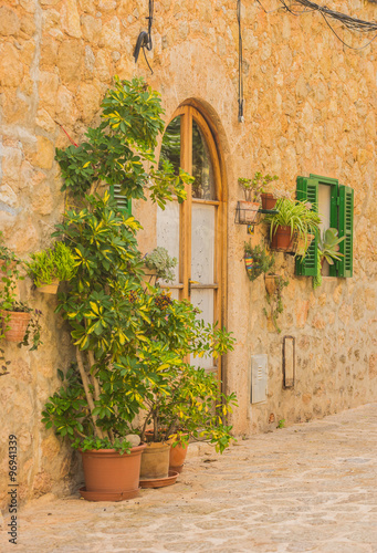 Fototapeta Naklejka Na Ścianę i Meble -  Mediterraner Hauseingang mit Topfpflanzen