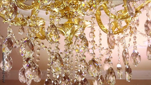 Crystal Chandelier. Luxury crystals of a classic chandelier close up.