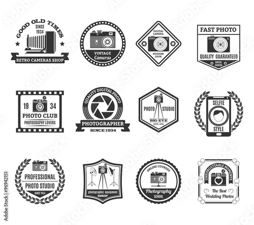 Photography Black White Emblems Set 