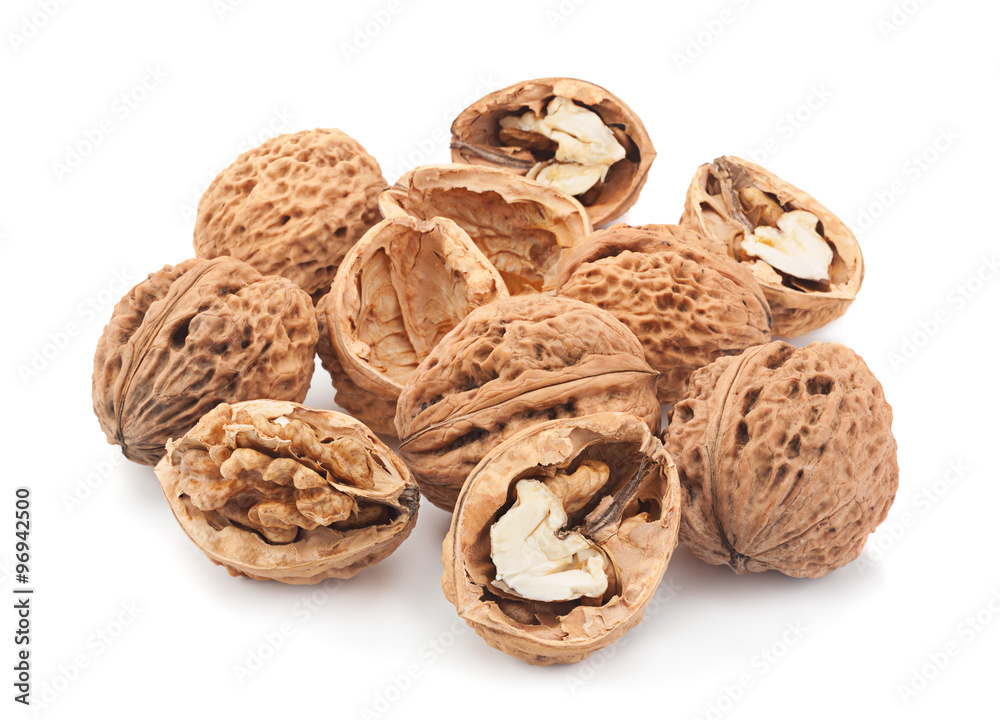 Walnut fruit on white Walnut fruit on white