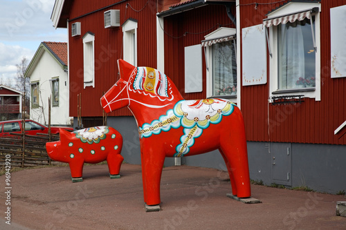 Dalecarlian (Dala) horse in Nusnas. Dalarna county. Sweden photo