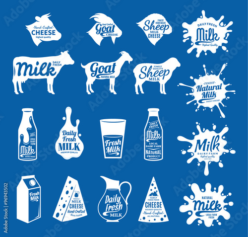 Milk and Cheese Labels, Icons and Design Elements