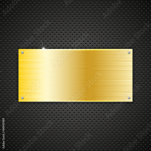 Golden texture plate with screws, vector illustration
