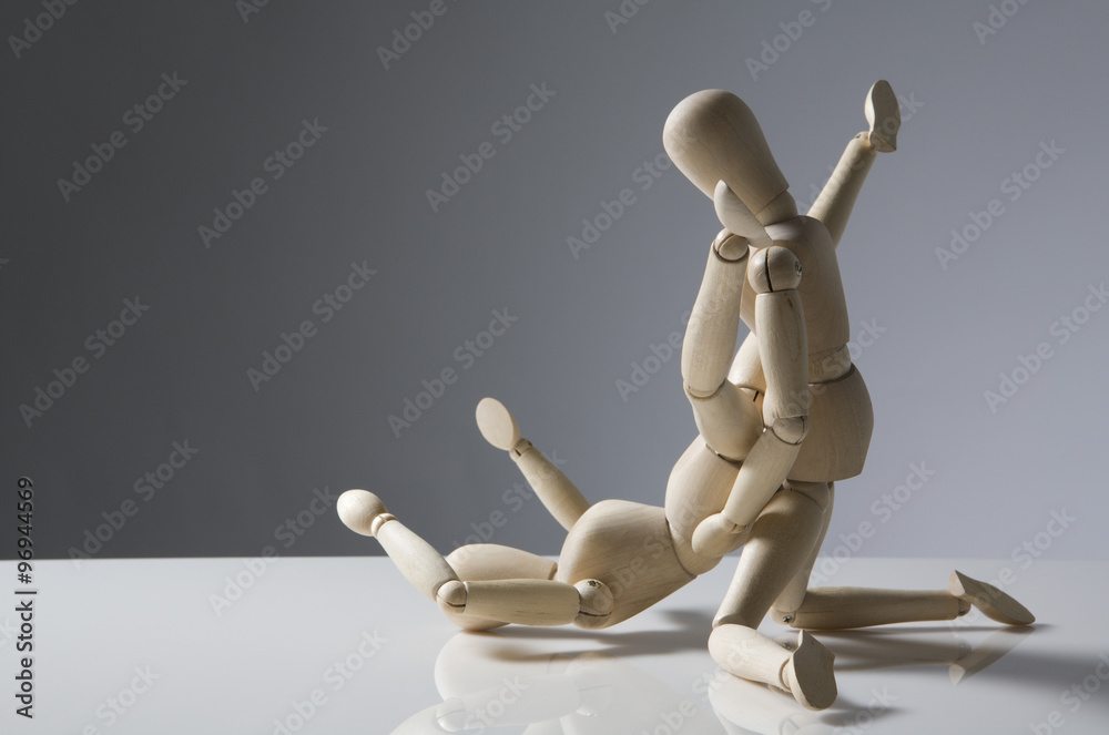 wooden figures having fun
