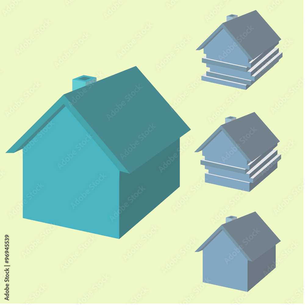 Infographics of house in 3d. House with displaced layers. Infographics of house in 3d. House with displaced layers.