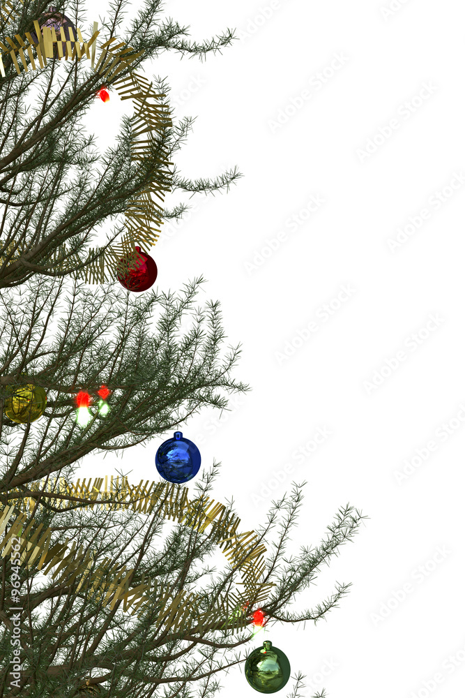 Christmas tree with colorful spheres and golden ribbon Christmas tree with colorful spheres and golden ribbon