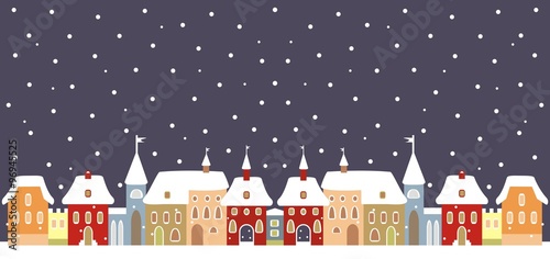 Town in winter, vector background