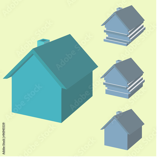 Infographics of house in 3d. House with displaced layers.