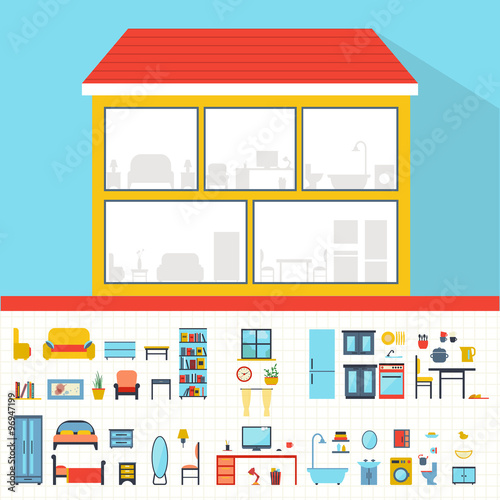 House in cut. Detailed modern house interior.