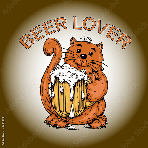 Vászonkép cat beer lover